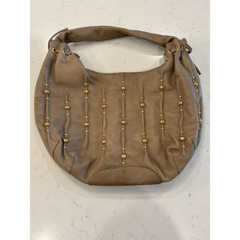 Isabella Fiore tan gold studded leather large purse handbag embellished